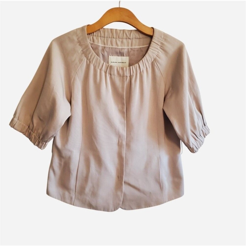 Banana Republic Y2K 3/4 Puff Sleeve Jacket Khaki Old Money Minimal Safari Size 6
